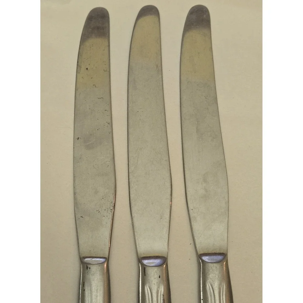 Lot Of 3‎ National Stainless NS Co Dinner Knives Flower Glossy - Unknown Pattern